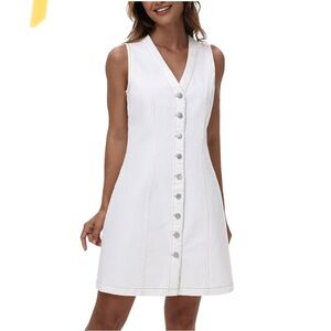 NWT Frye Women’s Denim Sleeveless Button-Front Mini Dress Off White Bone Large